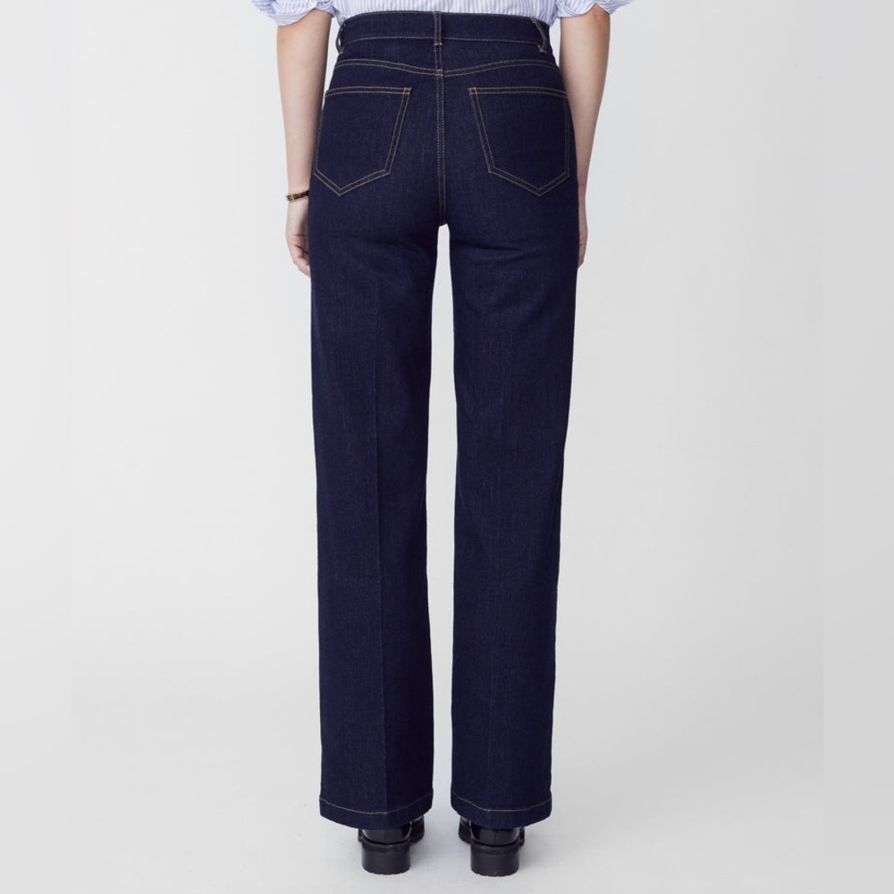 J. MCLAUGHLIN NWOT LOWDEN HIGH WAISTED DARK BLUE WIDE LEG DENIM JEANS / SIZE 12 - Picture 2 of 7
